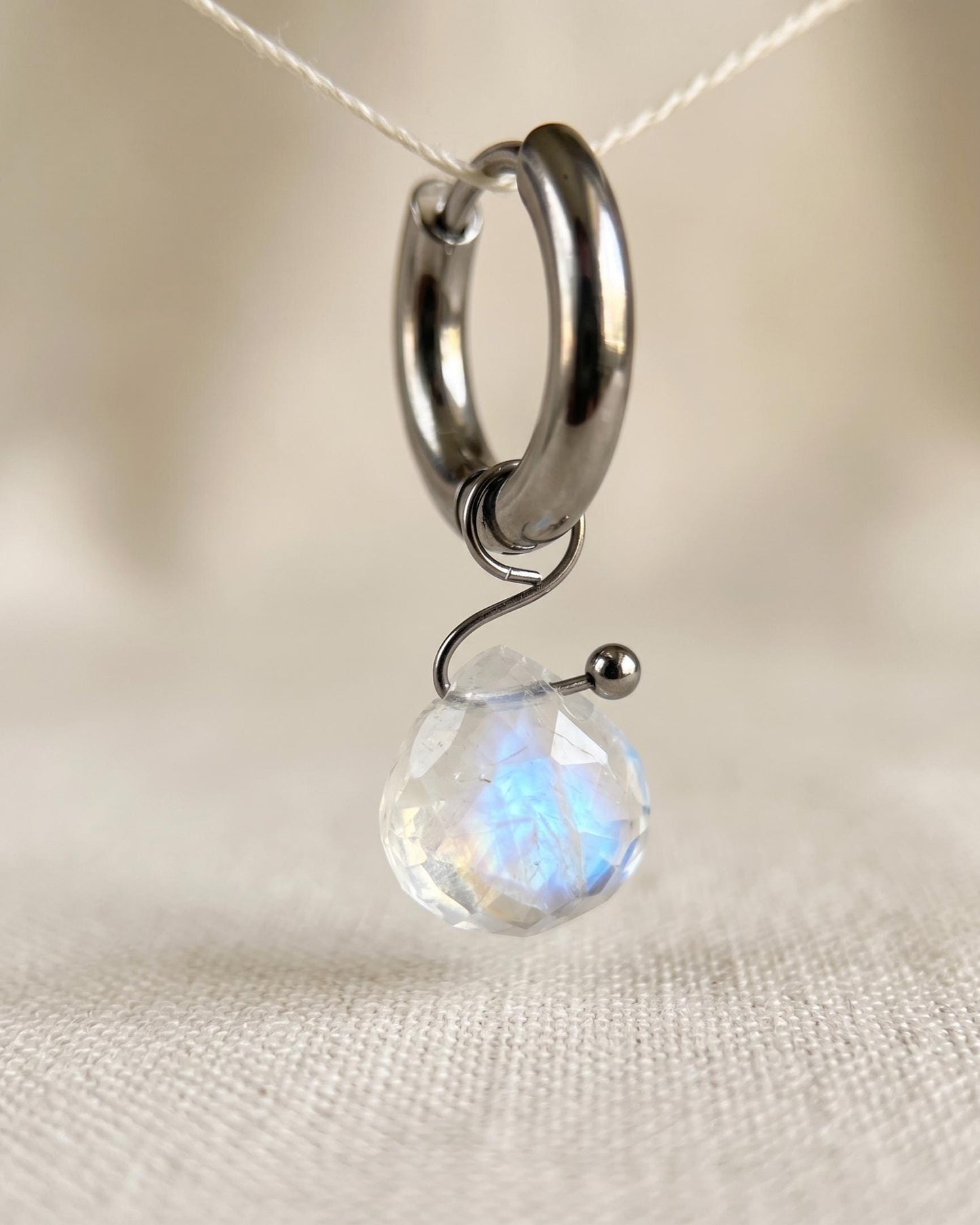 Moonstone Silver Huggie Hoops