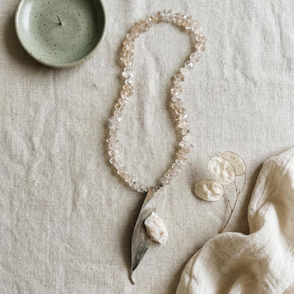 Herkimer Diamond & Druzy Leaf Necklace