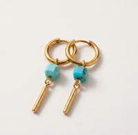 Gold & Turquoise Dangle Huggie Hoop Earrings