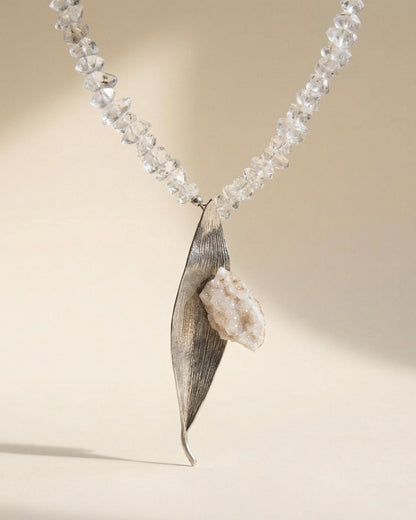 Herkimer Diamond & Druzy Leaf Necklace