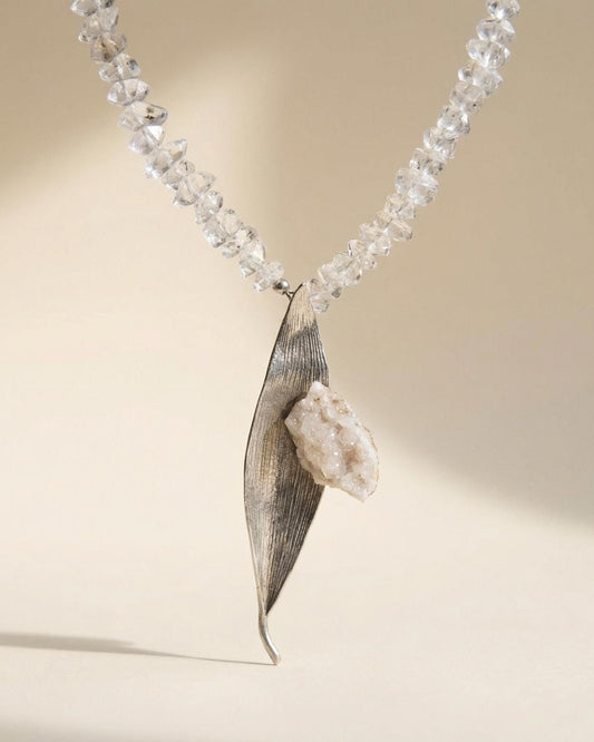 Herkimer Diamond & Druzy Leaf Necklace