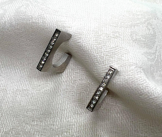 Square Geometric Hoop Earrings with crystal pavé