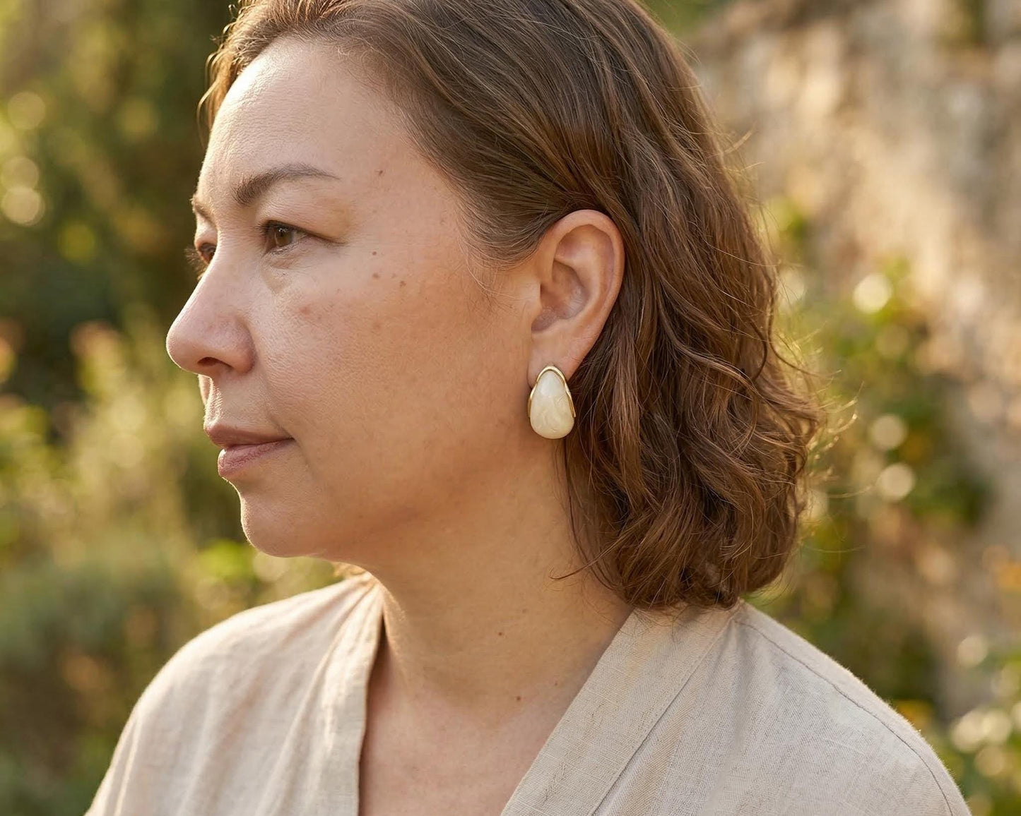Ivory Resin Teardrop Stud Earrings