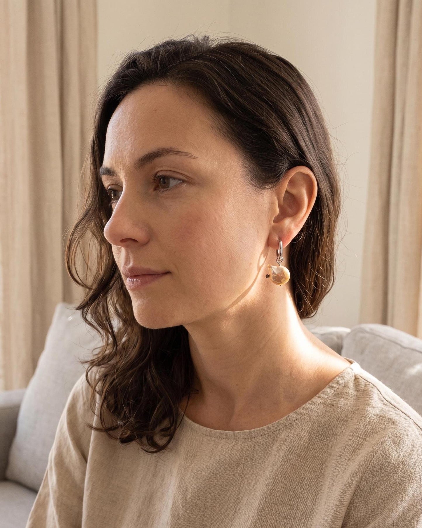 Baroque Pearl Floating Hoop Earrings