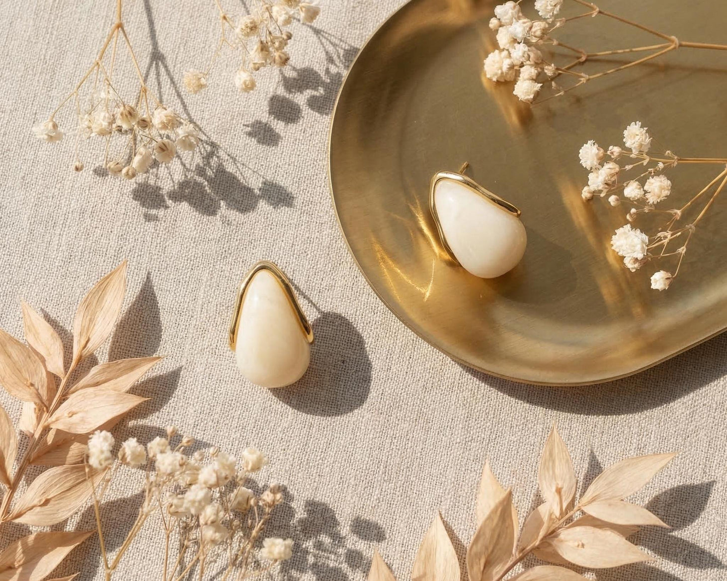 Ivory Resin Teardrop Stud Earrings