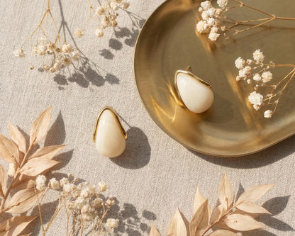 Ivory Resin Teardrop Stud Earrings