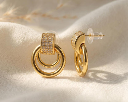 Pavé Double Circle Drop Earrings