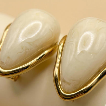 Ivory Resin Teardrop Stud Earrings