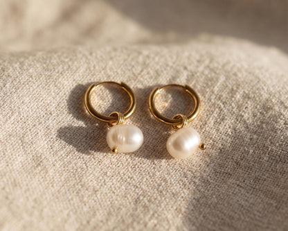 Freshwater Pearl Gold Hoop Earrings