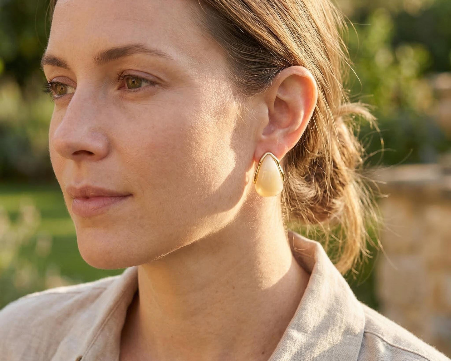 Ivory Resin Teardrop Stud Earrings