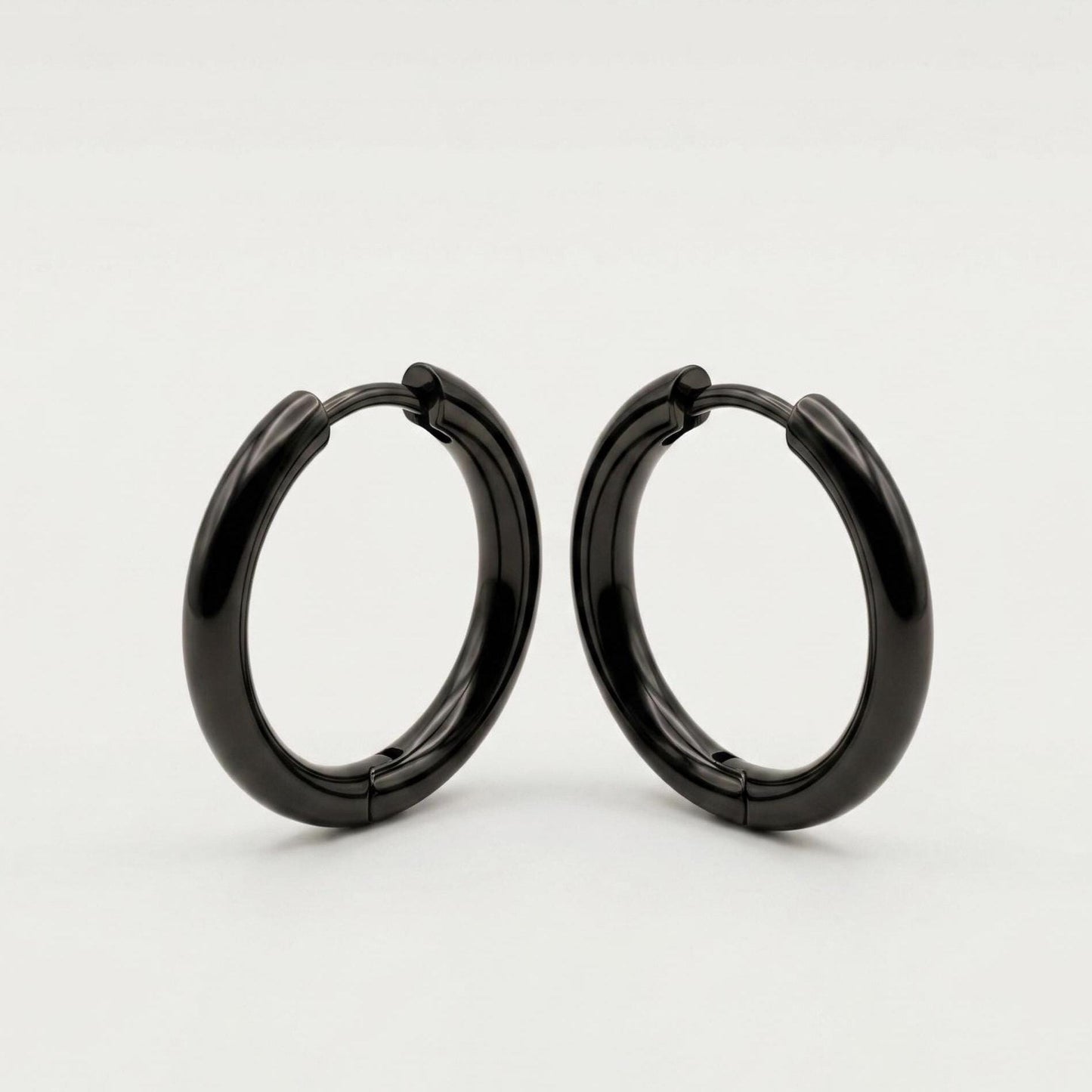 Black 16mm Huggie Hoop Earrings