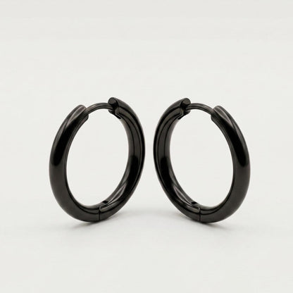 Black 16mm Huggie Hoop Earrings