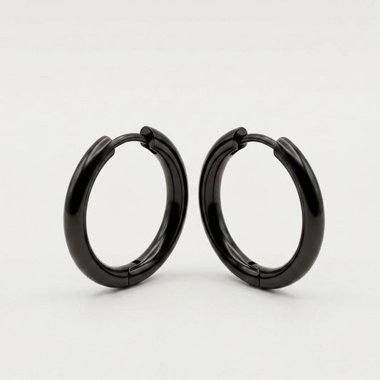 Black 16mm Huggie Hoop Earrings