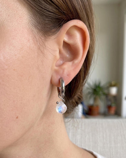 Moonstone Silver Huggie Hoops
