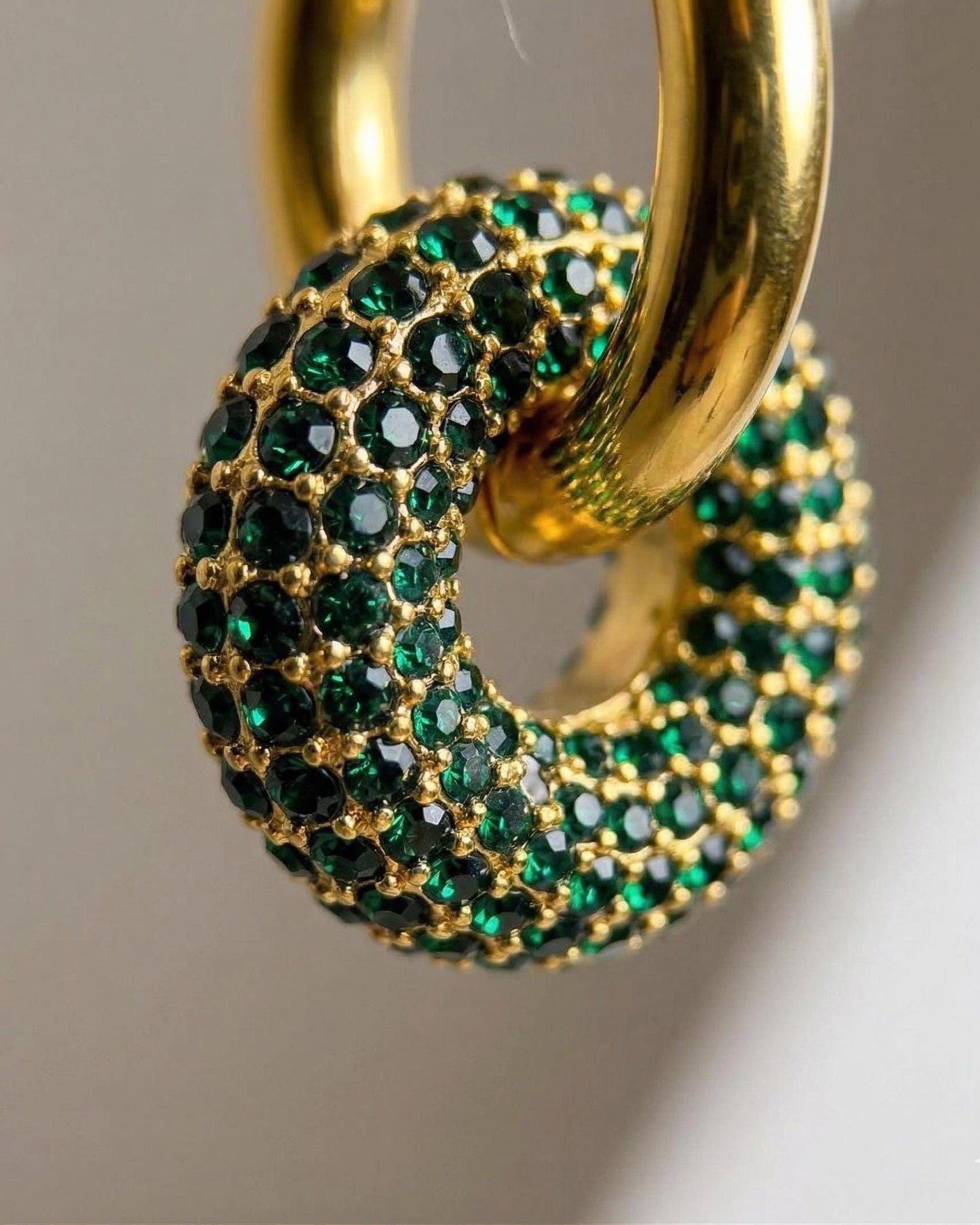 Emerald Pavé Donut Charm Gold Huggie Hoops