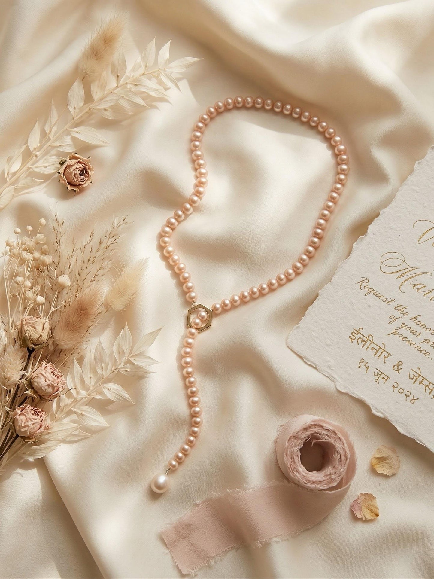 Pink Freshwater Pearl Lariat Necklace – Y-Necklace with Sterling Silver O-Ring