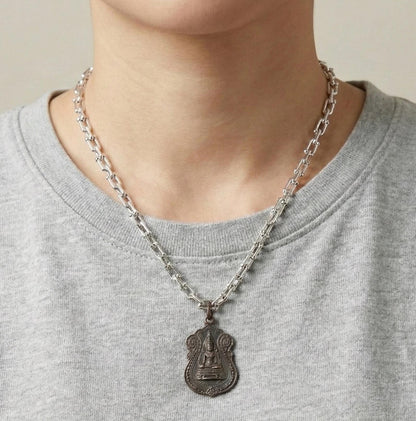 Thai Buddha Pewter Amulet Necklace