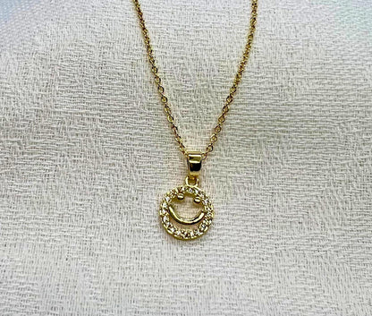Crystal Smiley Face Pendant Necklace