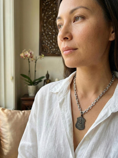 Thai Buddha Pewter Amulet Necklace