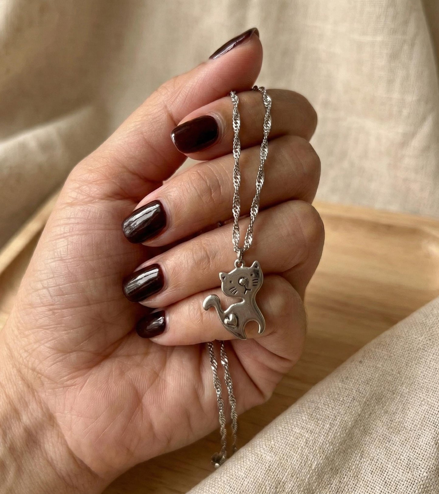 Pewter Cat Pendant Necklace
