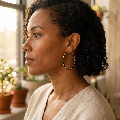 Textured Black & Gold Hoop Earrings