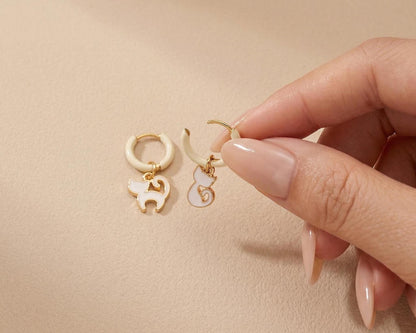 White Enamel Cat Huggie Hoops