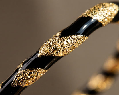 Textured Black & Gold Hoop Earrings