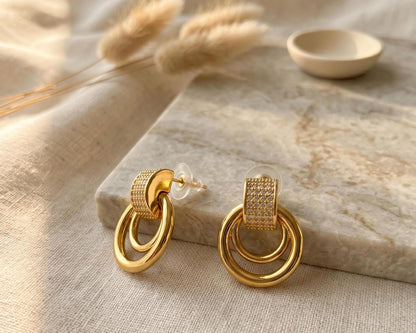 Pavé Double Circle Drop Earrings