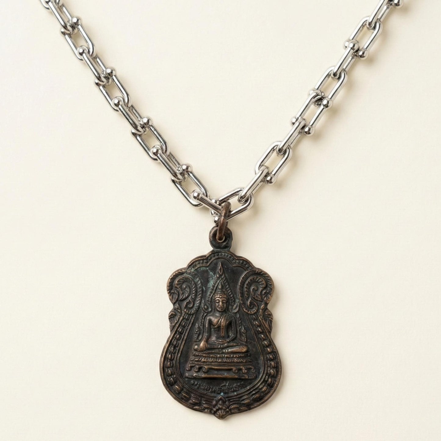 Thai Buddha Pewter Amulet Necklace