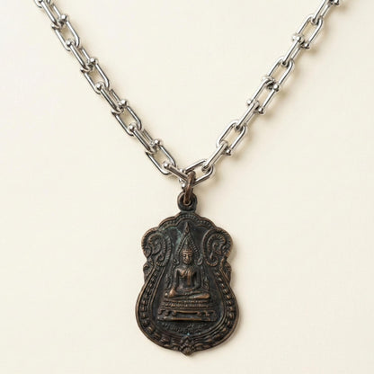 Thai Buddha Pewter Amulet Necklace