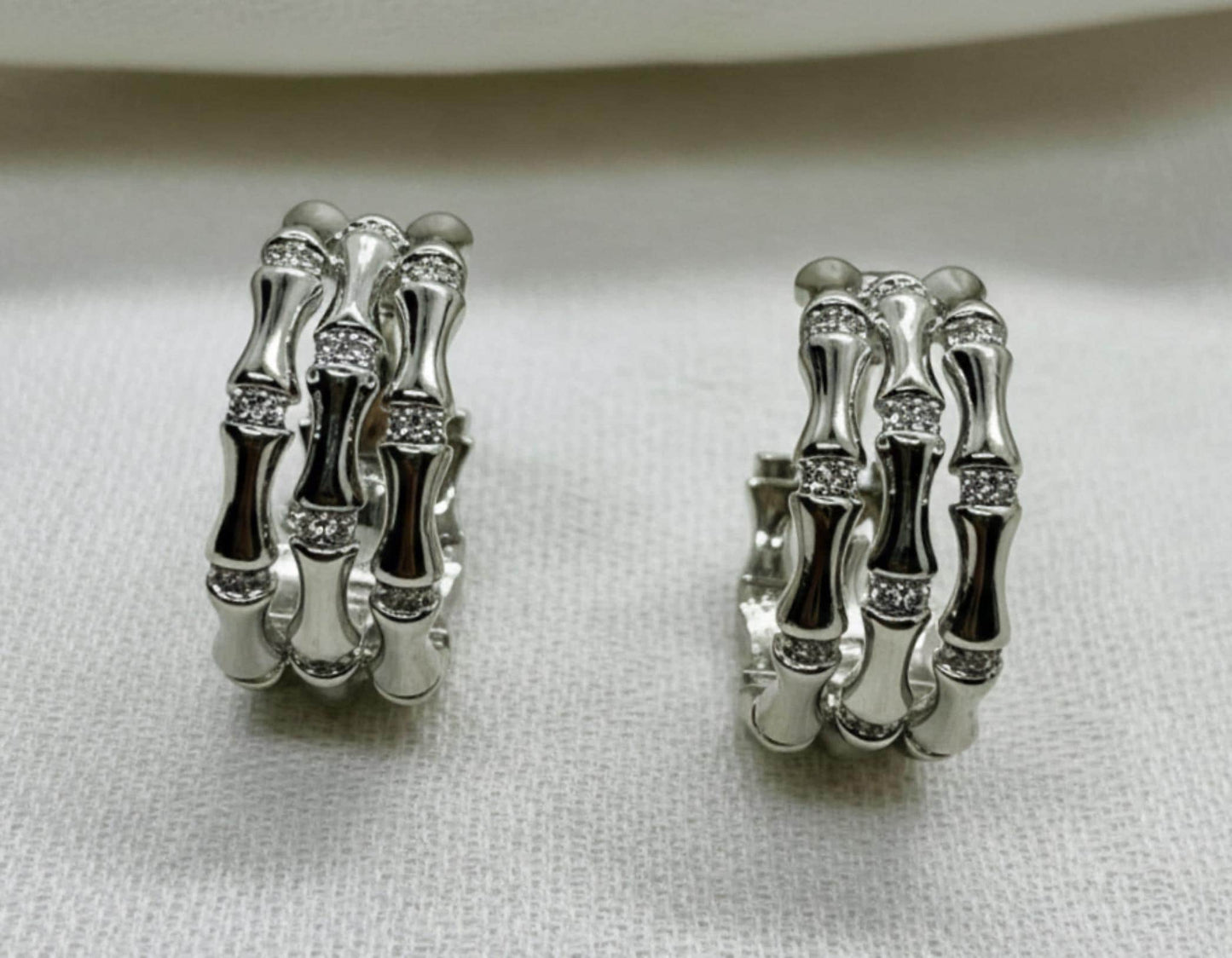 Bamboo Crystal Pavé Silver Earrings