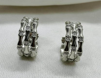 Bamboo Crystal Pavé Silver Earrings