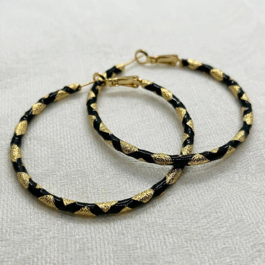 Textured Black & Gold Hoop Earrings