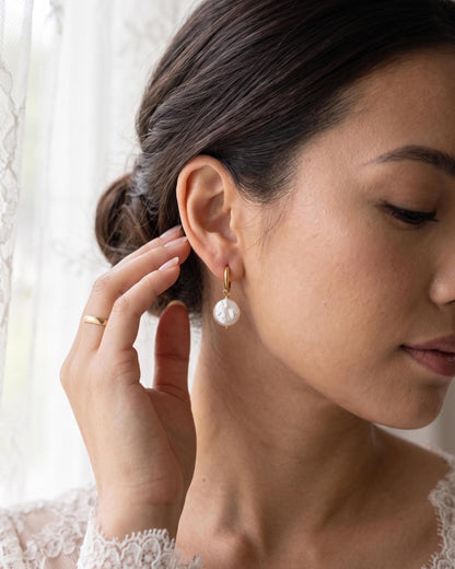 Pearl Drop Gold Huggie Hoops