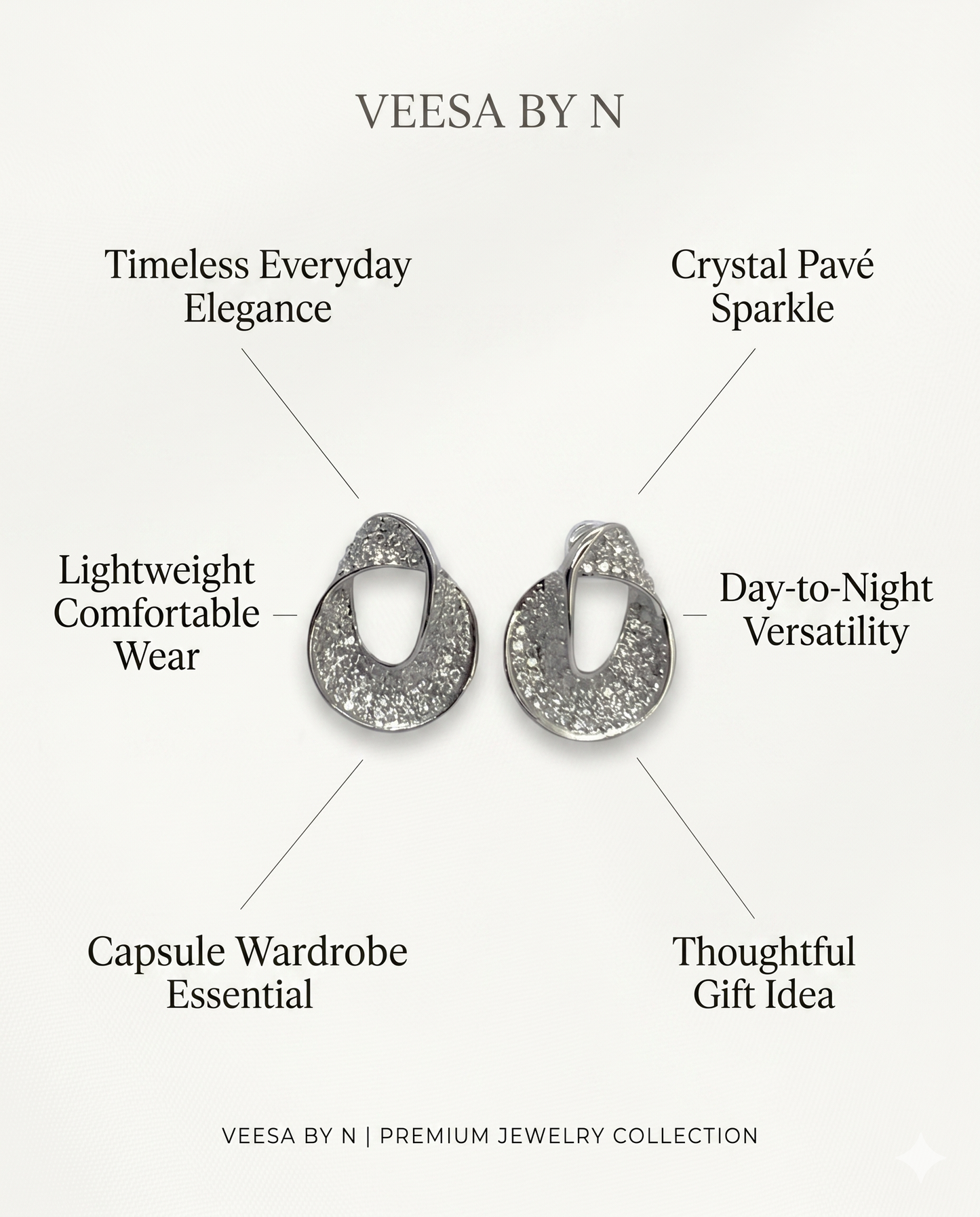 Crystal Pavé Ribbon Stud Earrings — Gold & Silver Minimalist Everyday