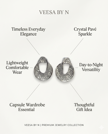 Crystal Pavé Ribbon Stud Earrings — Gold & Silver Minimalist Everyday