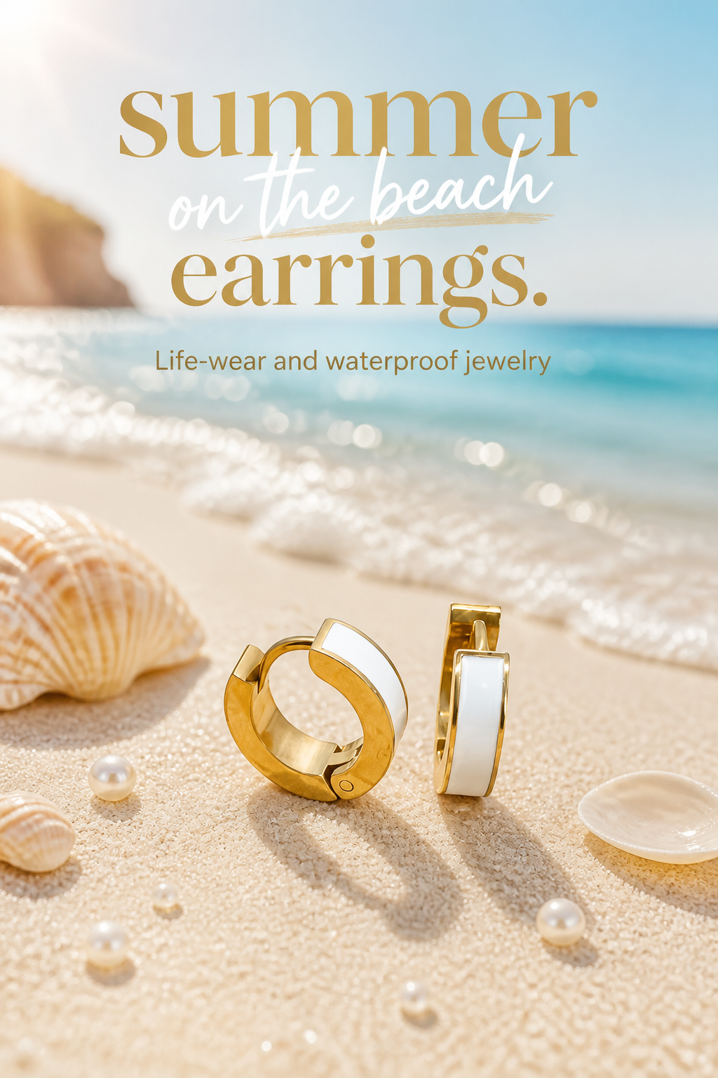 White Enamel Huggie Hoop Earrings — Gold, Waterproof