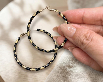Textured Black & Gold Hoop Earrings