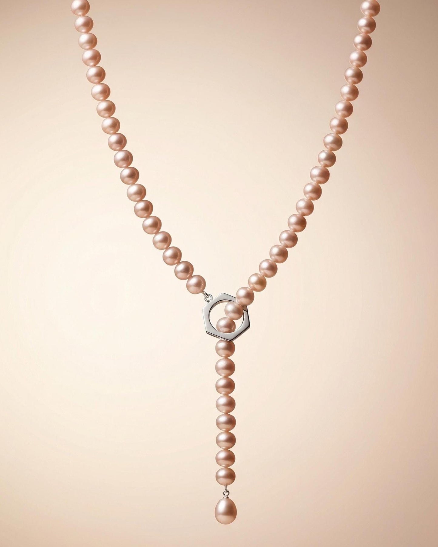 Pink Freshwater Pearl Lariat Necklace – Y-Necklace with Sterling Silver O-Ring