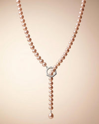 Pink Freshwater Pearl Lariat Necklace – Y-Necklace with Sterling Silver O-Ring