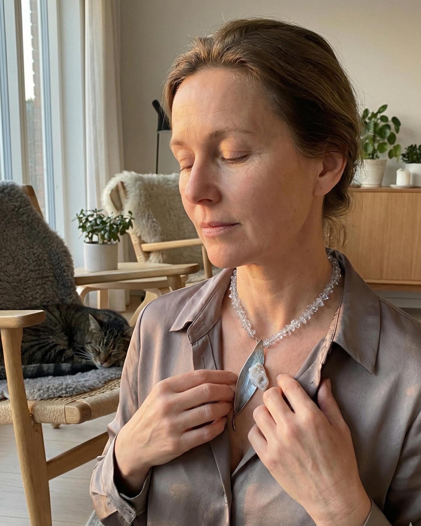Herkimer Diamond & Druzy Leaf Necklace