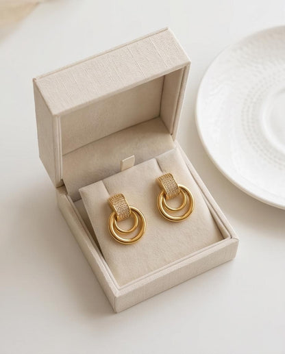 Pavé Double Circle Drop Earrings