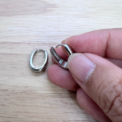 Silver Oval 13mm Huggie Hoop Earrings