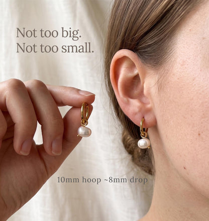 Freshwater Pearl Gold Hoop Earrings
