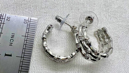 Bamboo Crystal Pavé Silver Earrings