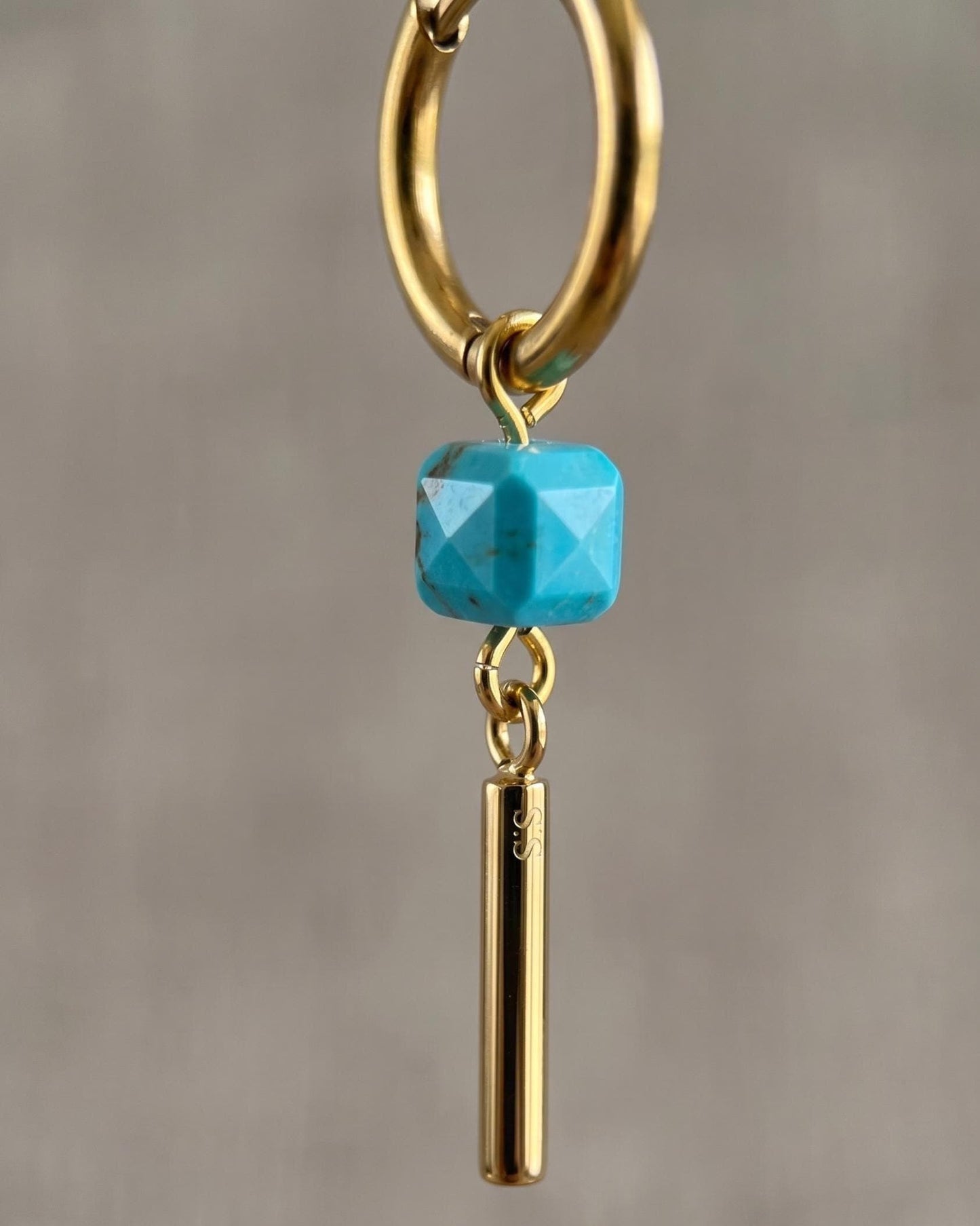 Gold & Turquoise Dangle Huggie Hoop Earrings