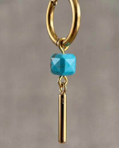 Gold & Turquoise Dangle Huggie Hoop Earrings