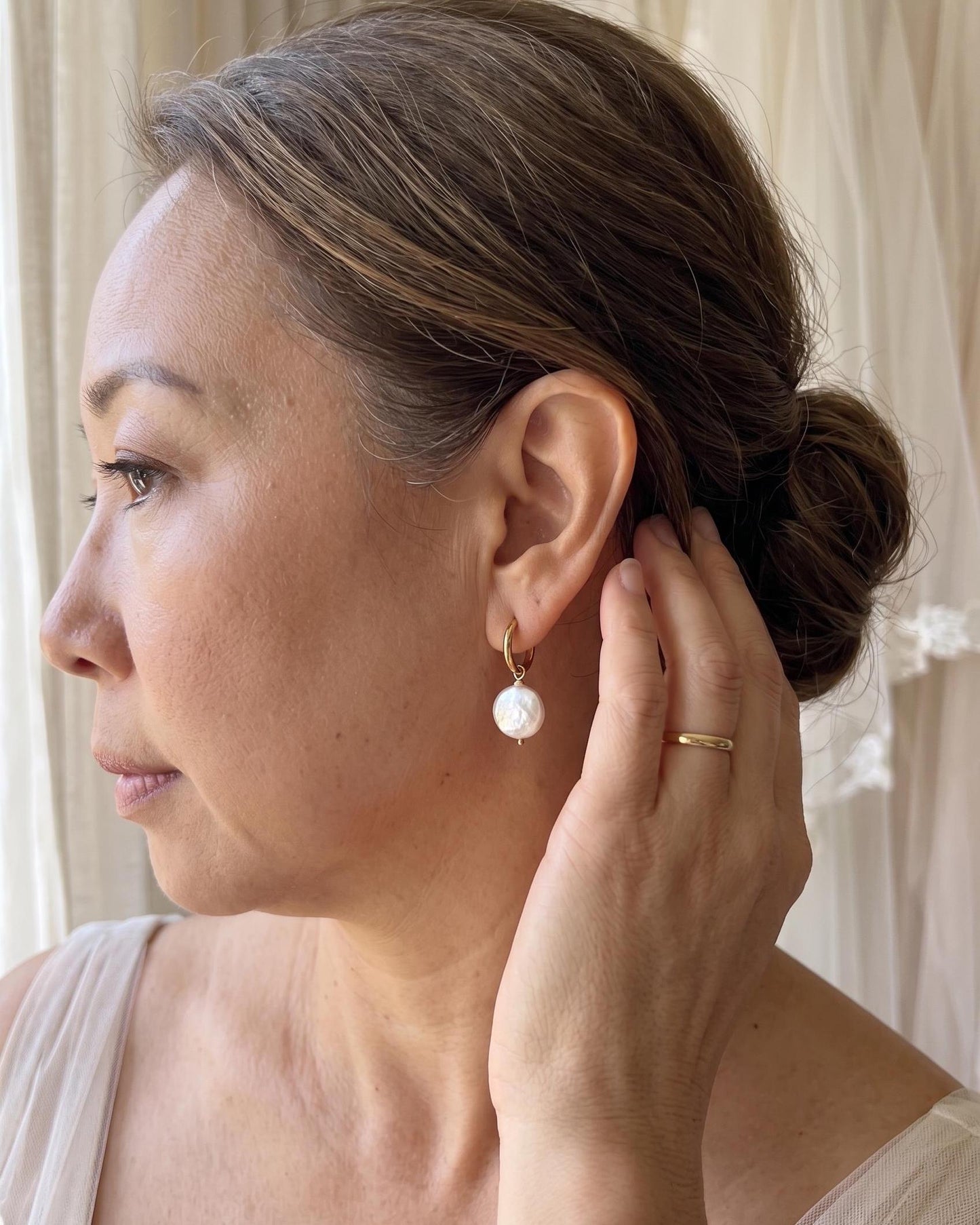 Pearl Drop Gold Huggie Hoops