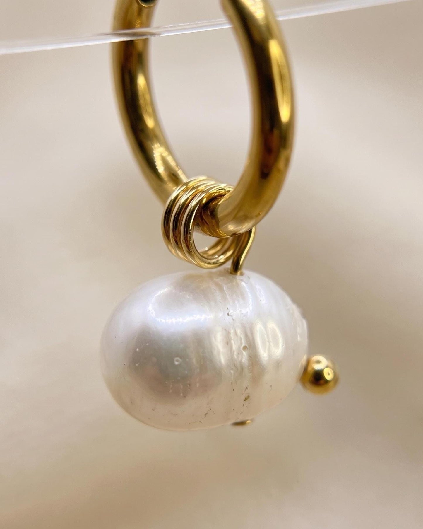 Freshwater Pearl Gold Hoop Earrings