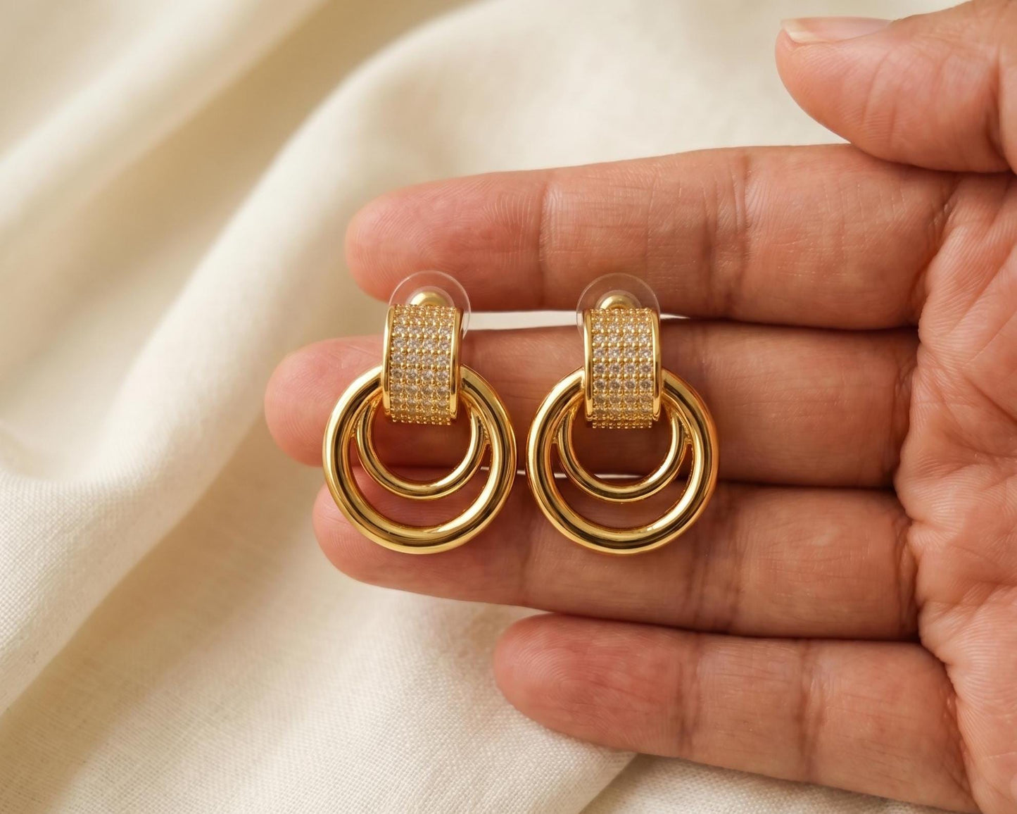 Pavé Double Circle Drop Earrings